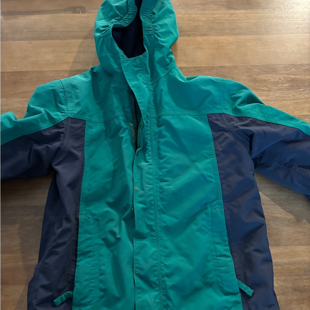 Lands' End Green and Blue coat with Hood and Zipper